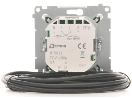 Termostat elektroniczny z zewnętrznym czujnikiem temperatury (moduł) srebrny mat Simon54  DTRNSZ.01/43