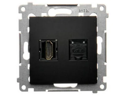 Gniazdo HDMI + komputerowe RJ45 kat. 6 (moduł) czarny mat Simon54  DGHRJ45.01/49